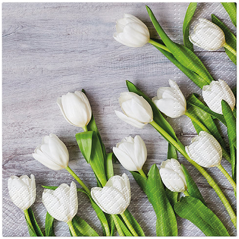 White Tulips Lunch Napkin - 20 Count - The Closeout Connection