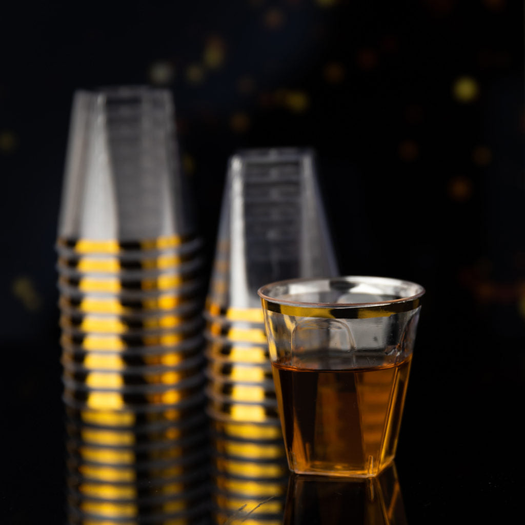 Gold Rim Square Shot Cups