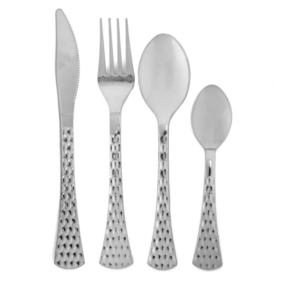 Hammered Silver Cutlery Combo - 40 Count - The Closeout Connection
