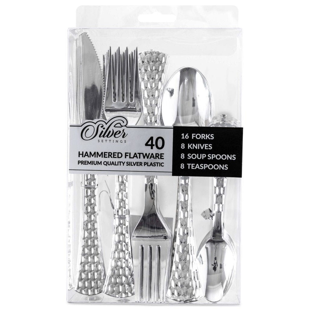 Hammered Silver Cutlery Combo - 40 Count
