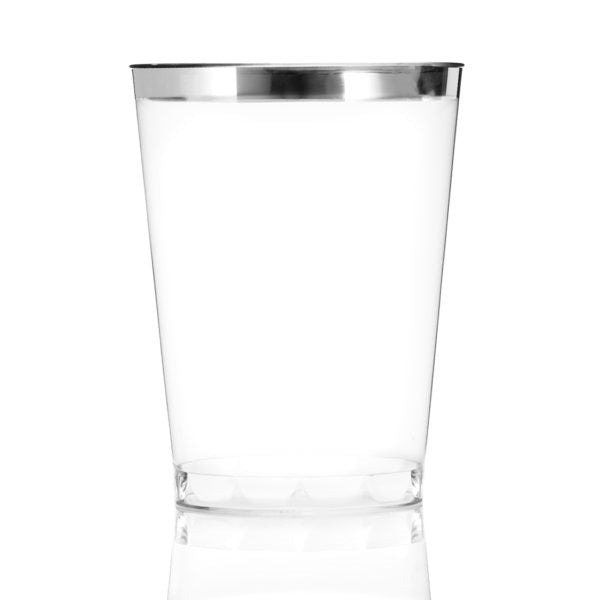 10oz Silver Rim Plastic Tumblers - 16 count