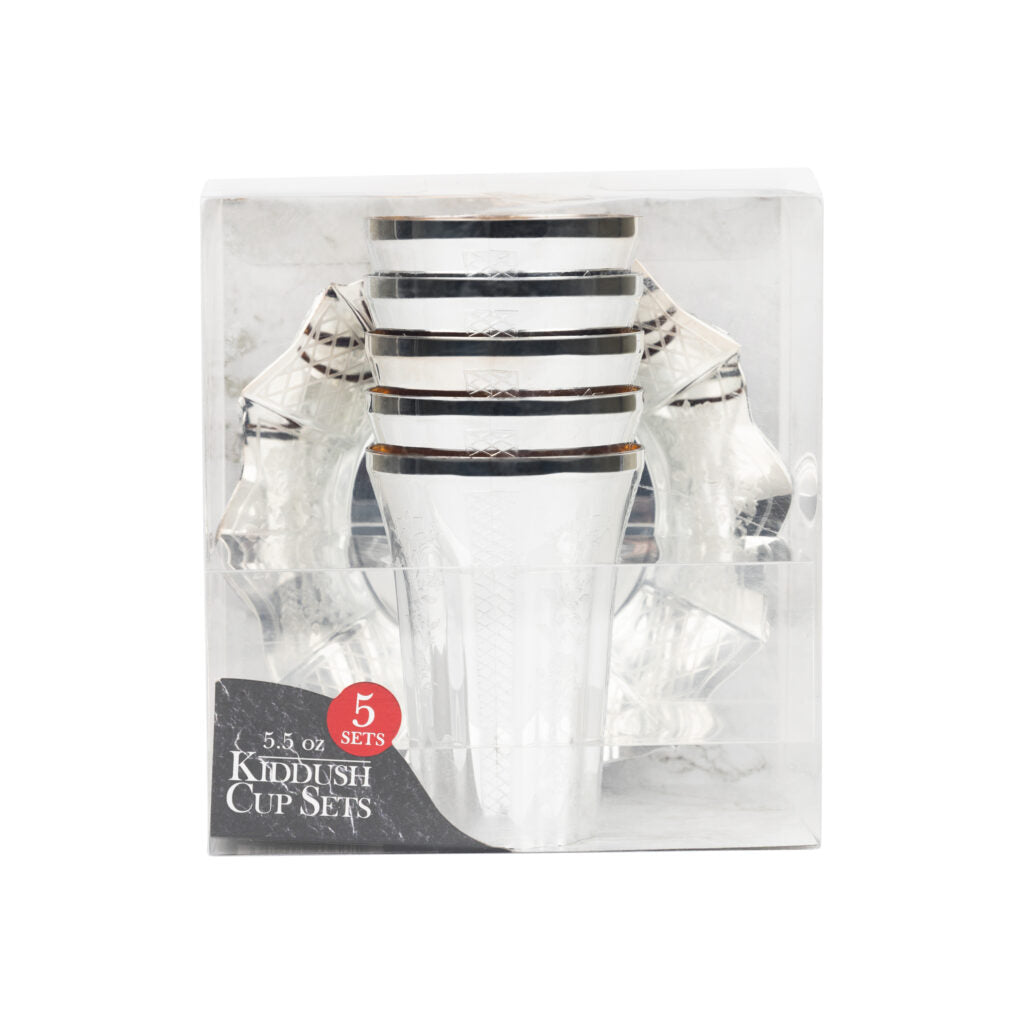 Diamond Silver Like Kiddush Cup & Plates - 10 CT - The Closeout Connection