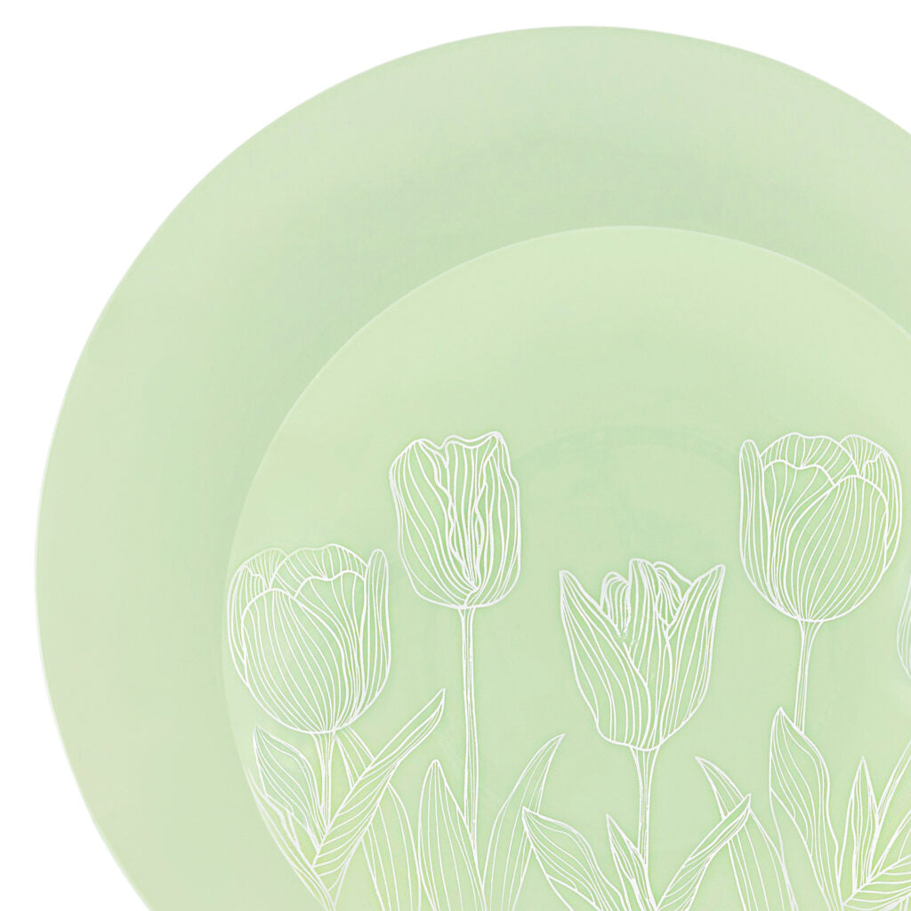 The Combo Tulips Soft Green Dinnerware- 32 Count