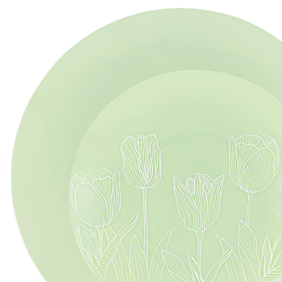 Combo Tulips Collection Dinnerware - 32 Count - Soft Green