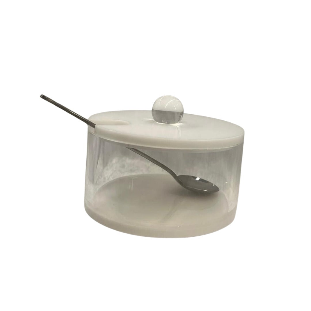 Lucite Honey Jar White Lid with Clear Spoon