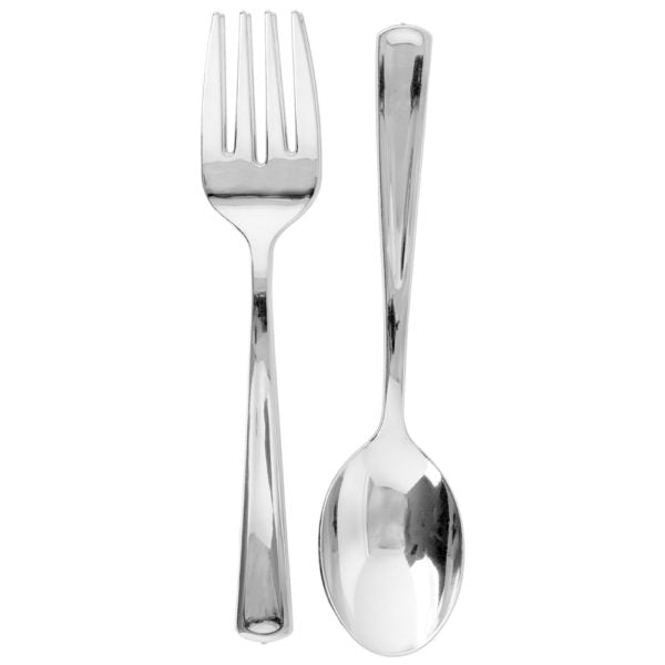 2 Sets Serving Spoon and Fork Set Silver- 4 Count