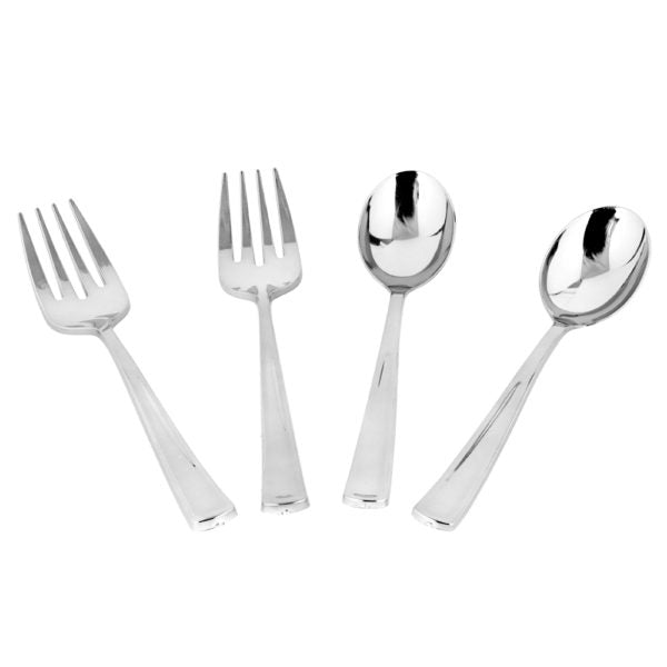 2 Sets Serving Spoon and Fork Set Silver- 4 Count