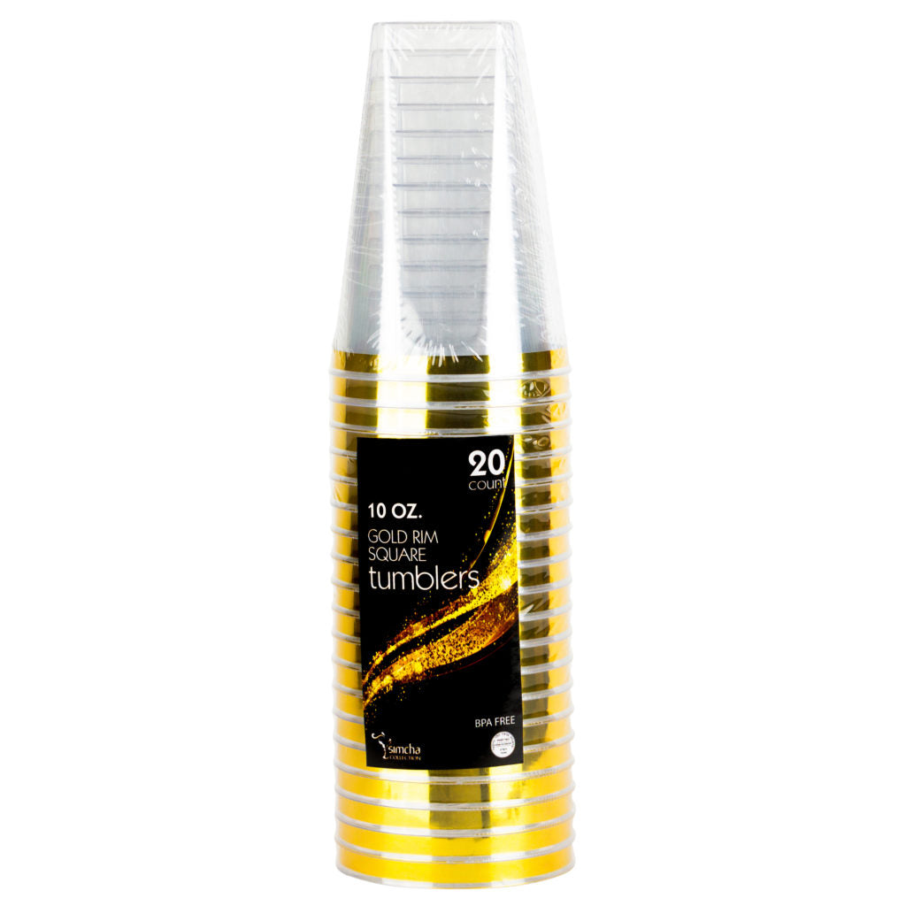 Square Gold Rim Tumblers - 20 Count