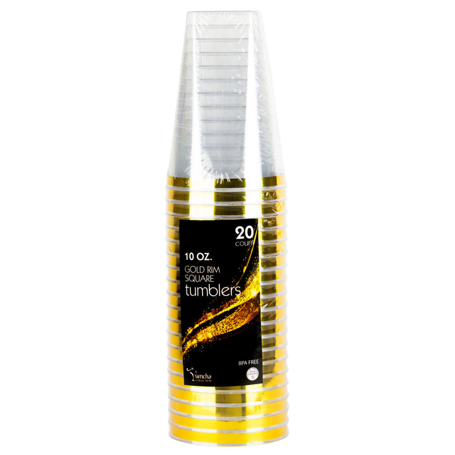 Square Gold Rim Tumblers - 20 Count - The Closeout Connection