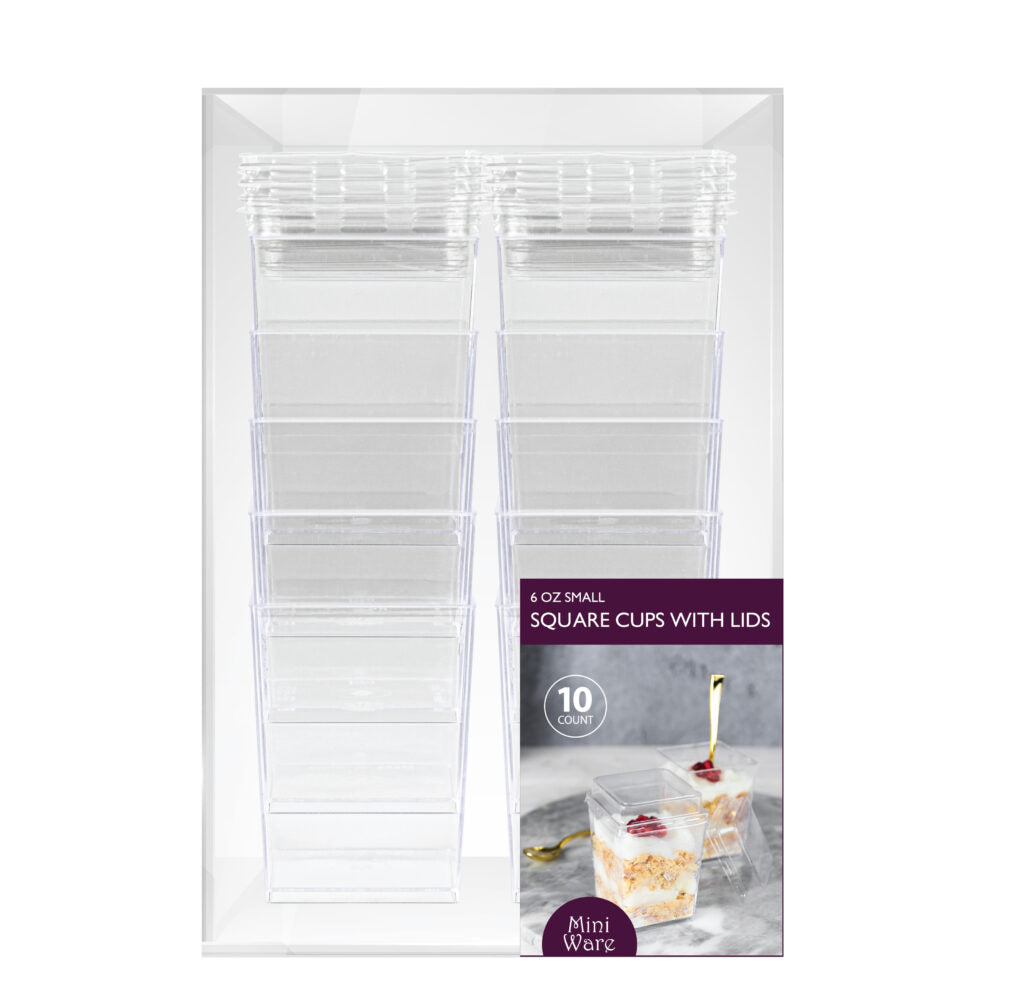 Square Cups with Lids - 10 Count - The Closeout Connection