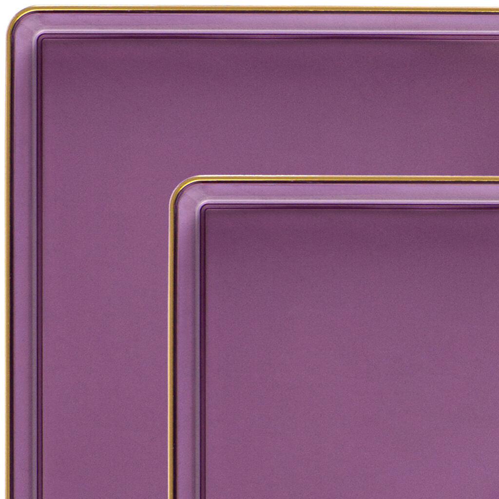Square Plates Purple Transparent/Gold Rim - 10 Count