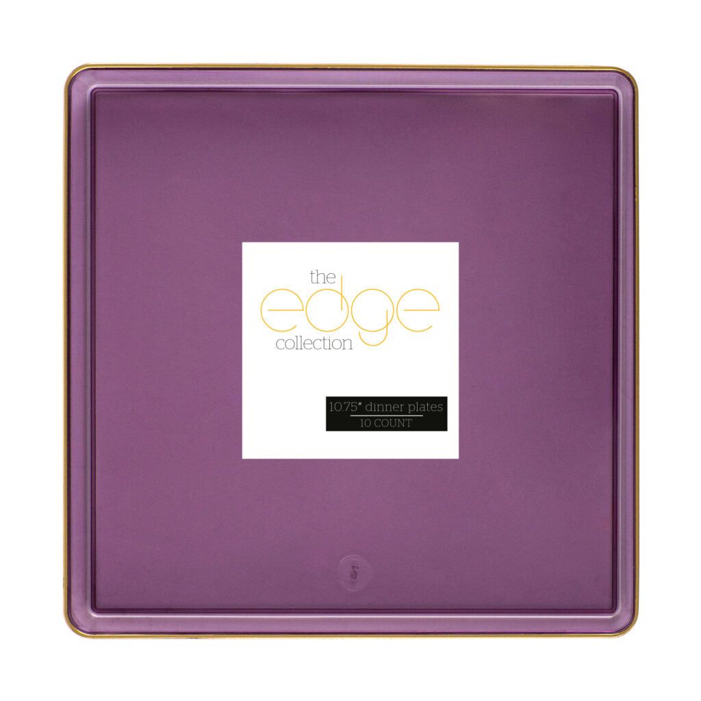Square Plates Purple Transparent/Gold Rim - 10 Count