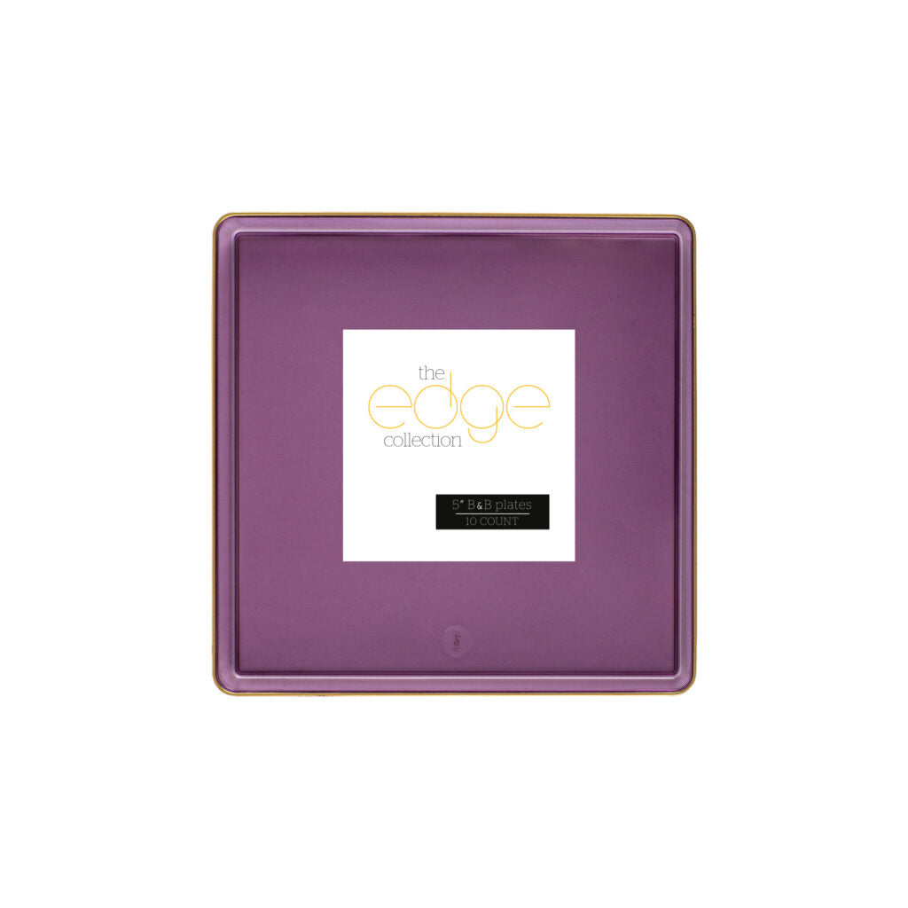 Square Plates Purple Transparent/Gold Rim - 10 Count