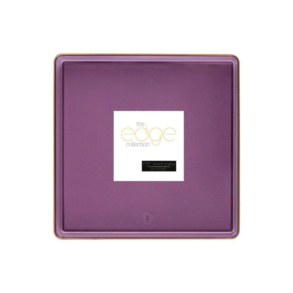 Square Plates Purple Transparent/Gold Rim - 10 Count