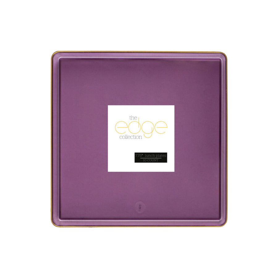 Edge Collection Square Plates Gold Rim - 10 Count - Purple