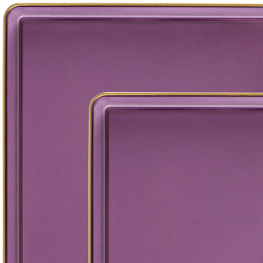 Edge Collection Square Plates Gold Rim - 10 Count - Purple