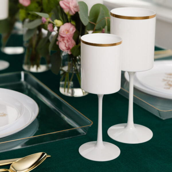 Square Wine Glass 14oz White/Gold Rim - 5 Count - The Closeout Connection