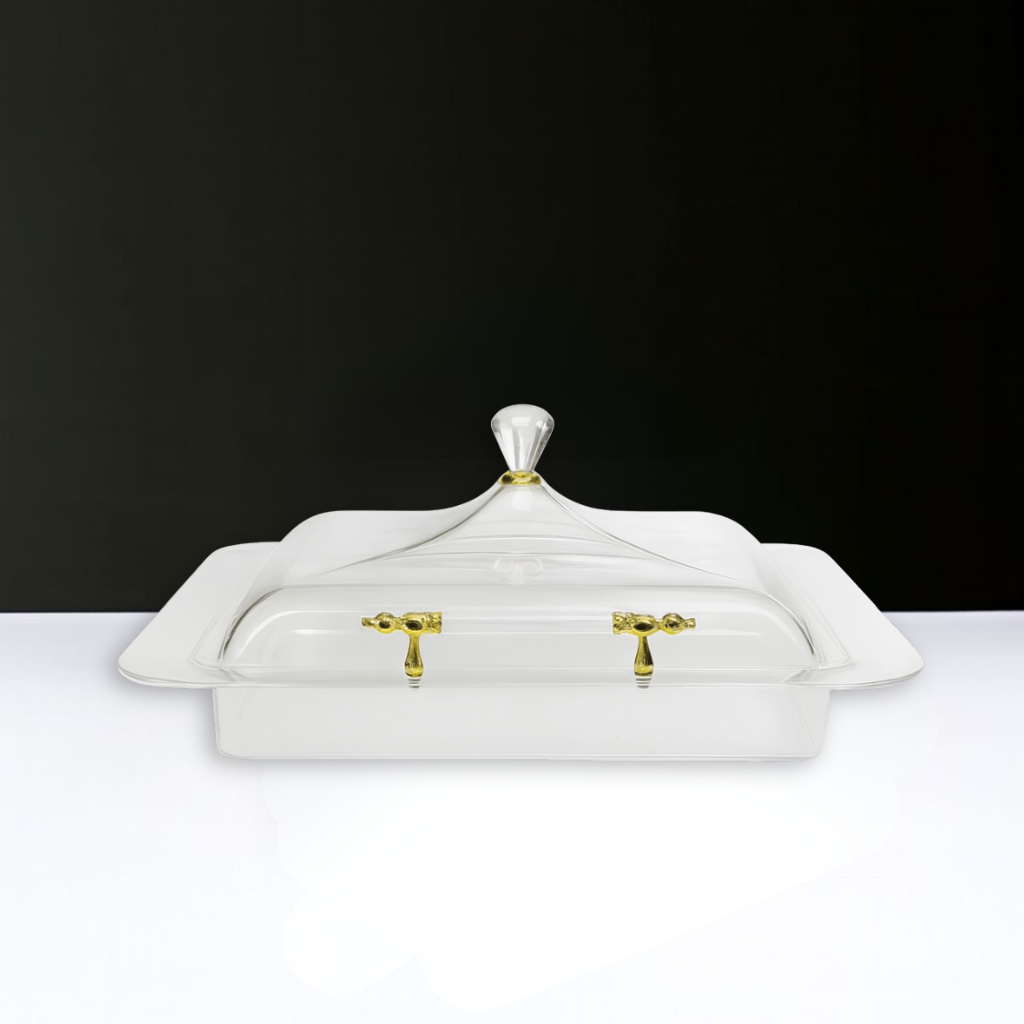 Square Cake Tray with Gold Handles