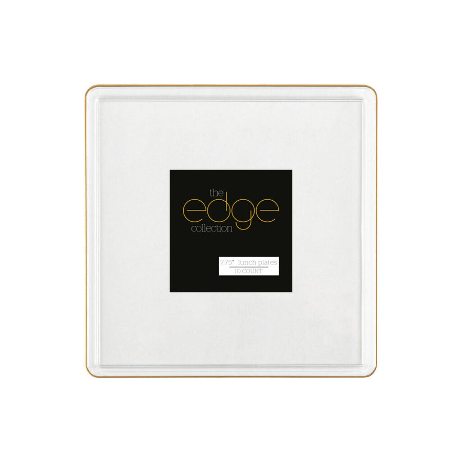 Edge Collection Square Plates Gold Rim - 10 Count - Clear