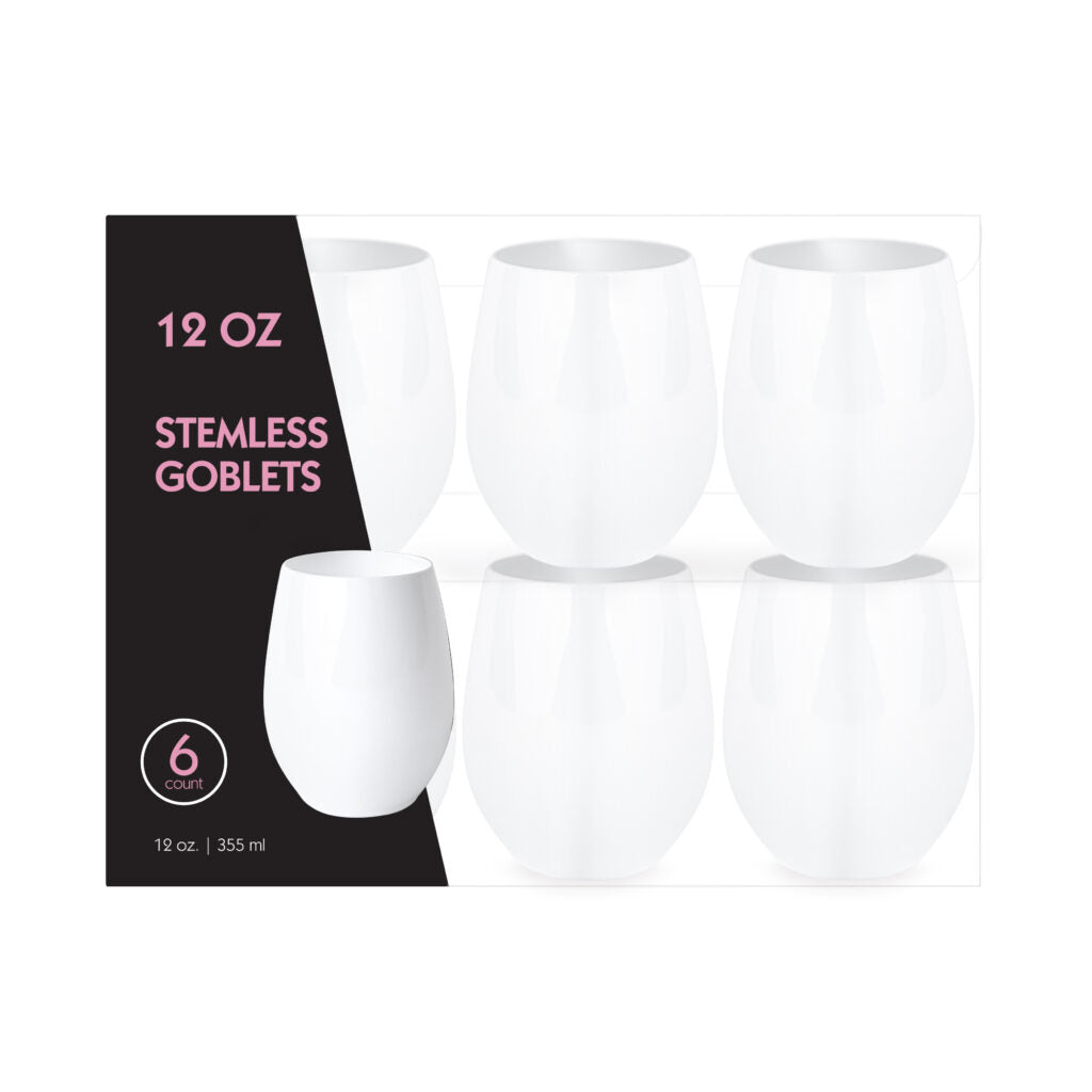 Stemless Goblets 12 oz White - 6 Count