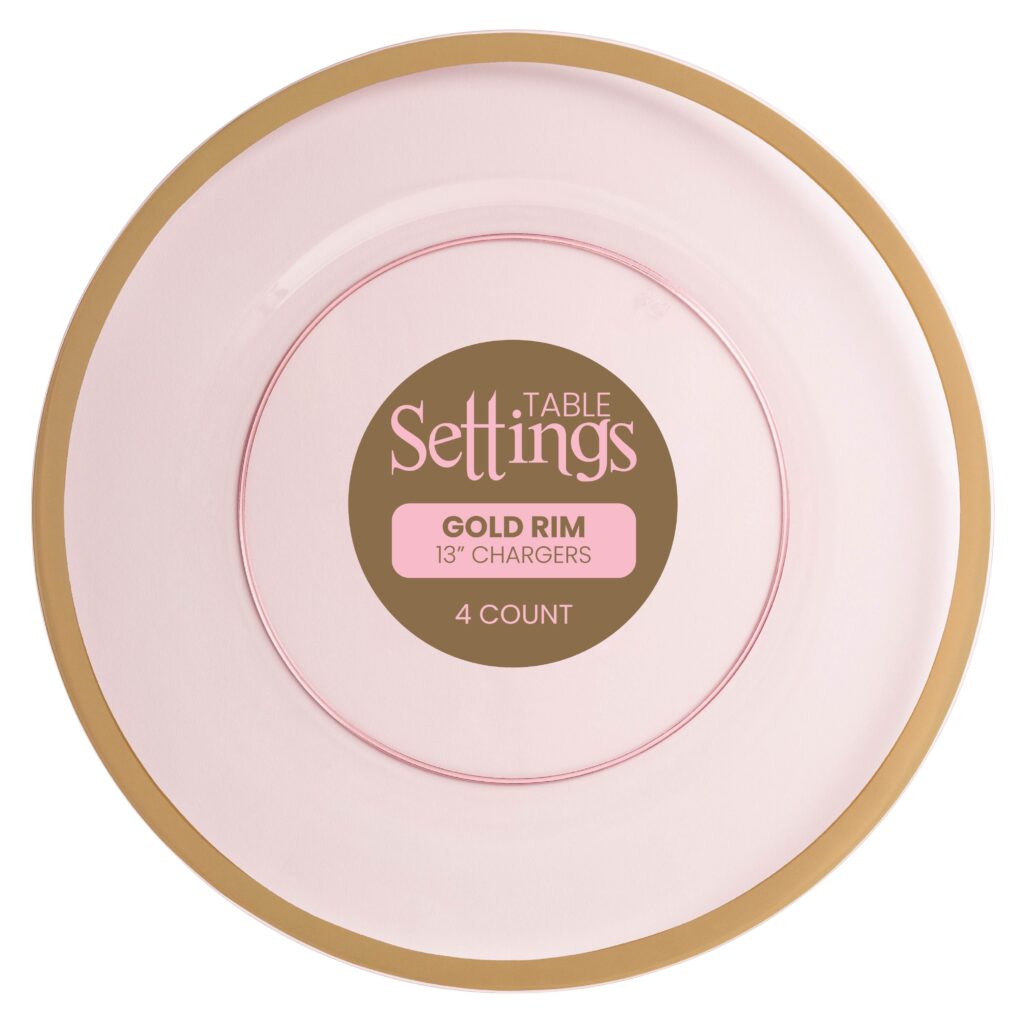 13" Pink With Gold Rim Chargers - The Closeout Connection