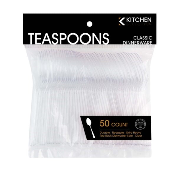 Deluxe Heavy Weight Clear Teaspoons- 50 Count - The Closeout Connection