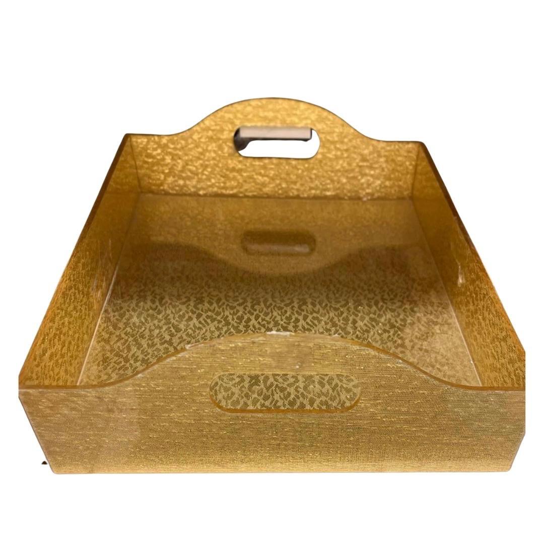 Gold Lucite Tray with Handles