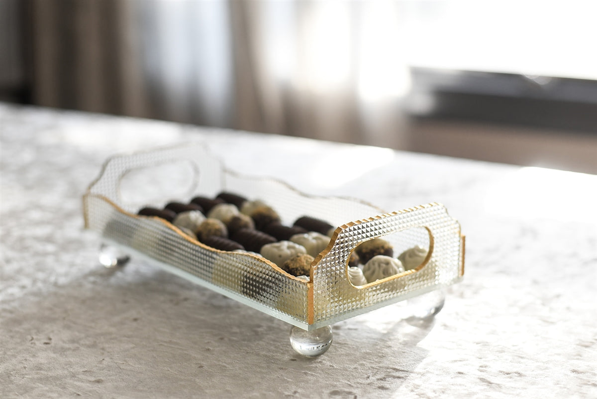 Invigo Living Glass Tray with Gold Rim