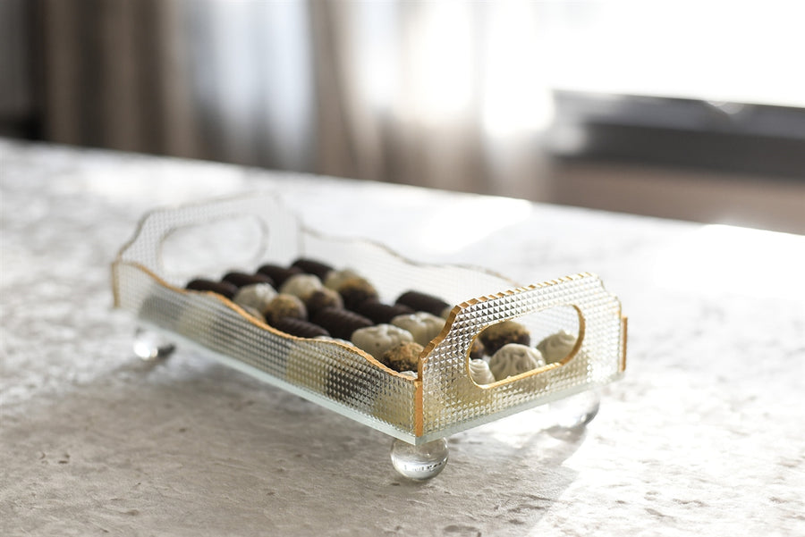 Invigo Living Glass Tray with Gold Rim - The Closeout Connection