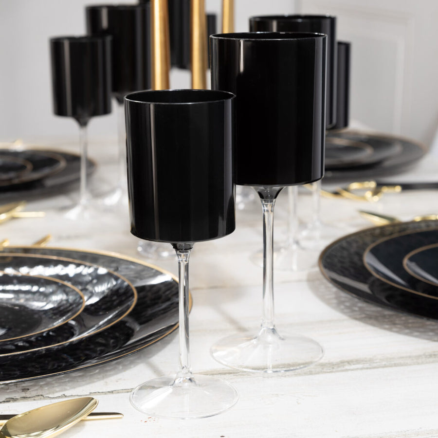 14oz Two-Tone Wine Glass in Black & Clear- 5 Count - The Closeout Connection