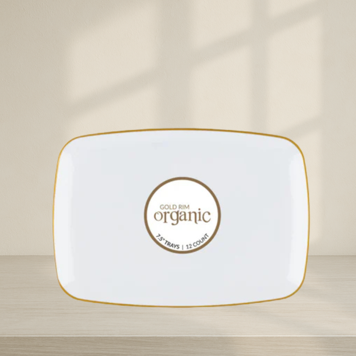 Organic Rectangle White/Gold Rim Tray 7.5" - 12 Count