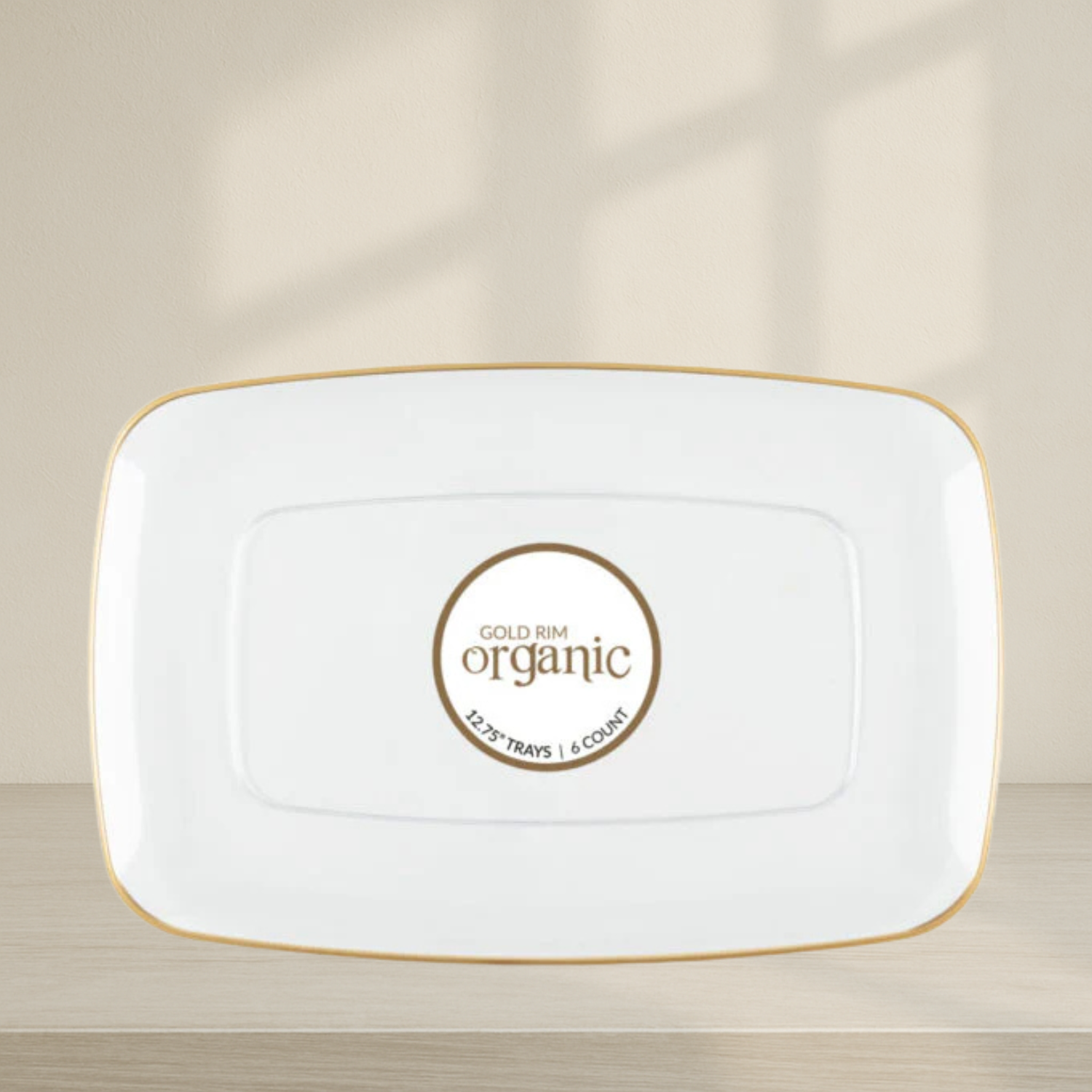 Organic Rectangle Tray Clear/Gold Rim 12.75″ - 6 Count
