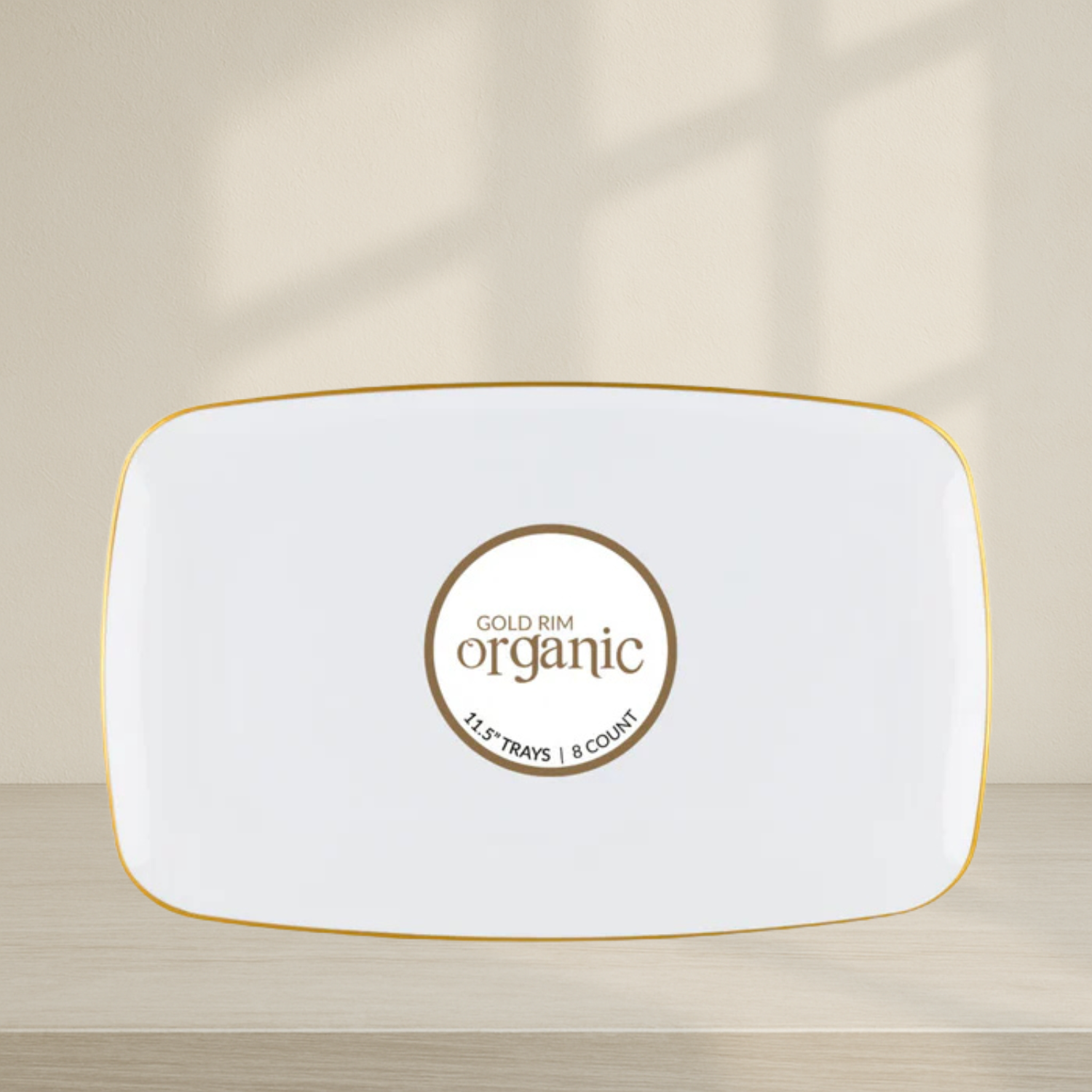 Organic Rectangle White/Gold Rim Tray 11.5" - 8 Count