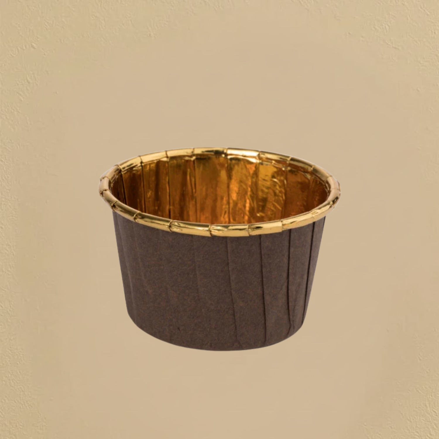 Brown Pleated Baking Cups w/ Gold Rim - 16 Count