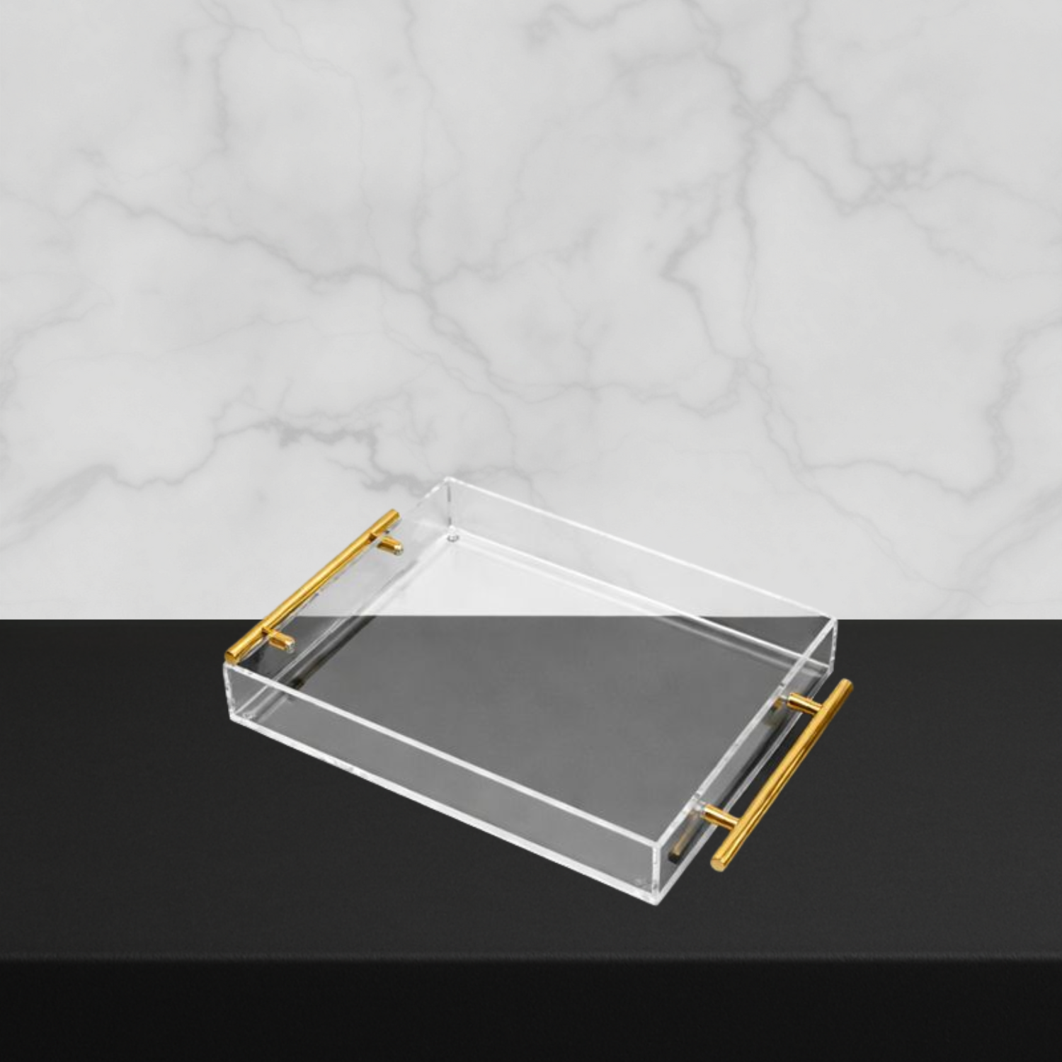 Clear Serving Tray with Gold Handles - The Closeout Connection