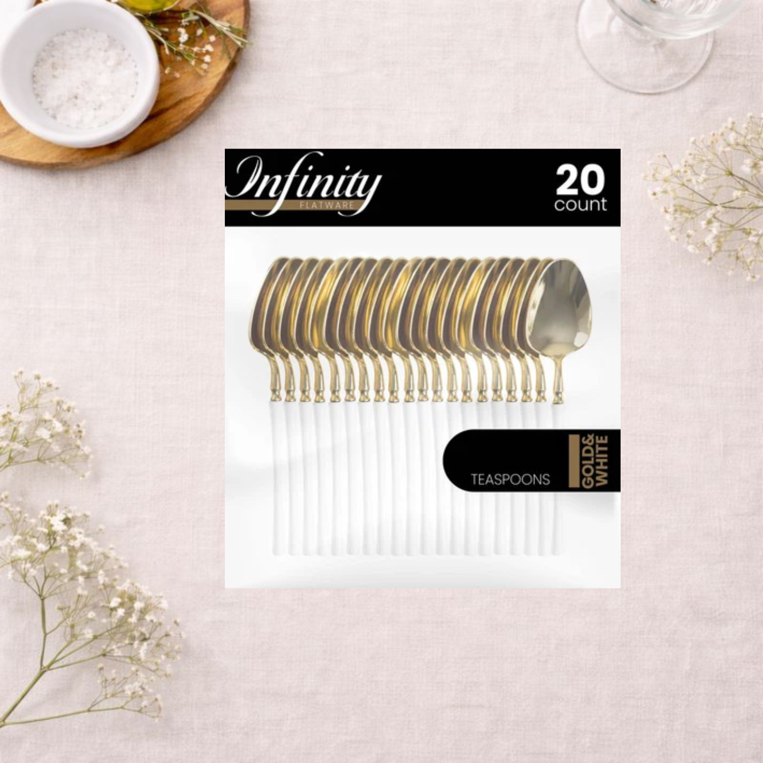 Gold and White Teaspoons- 20 Count - The Closeout Connection