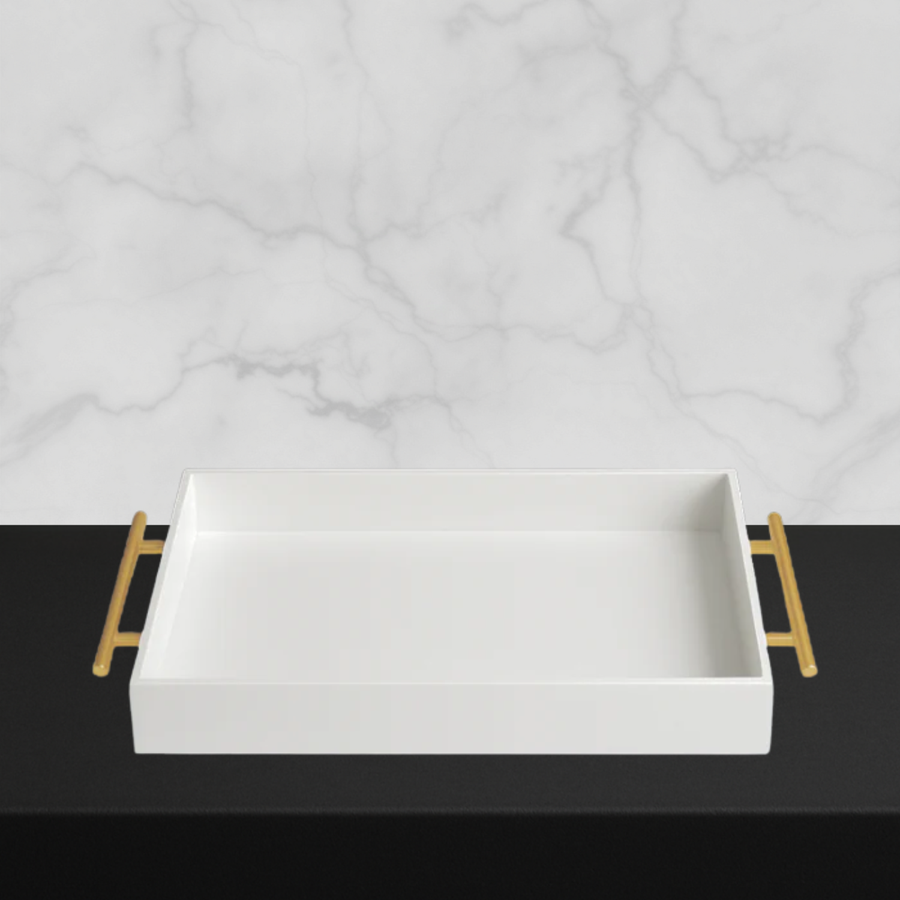 White Lucite Tray with Gold Handles - The Closeout Connection