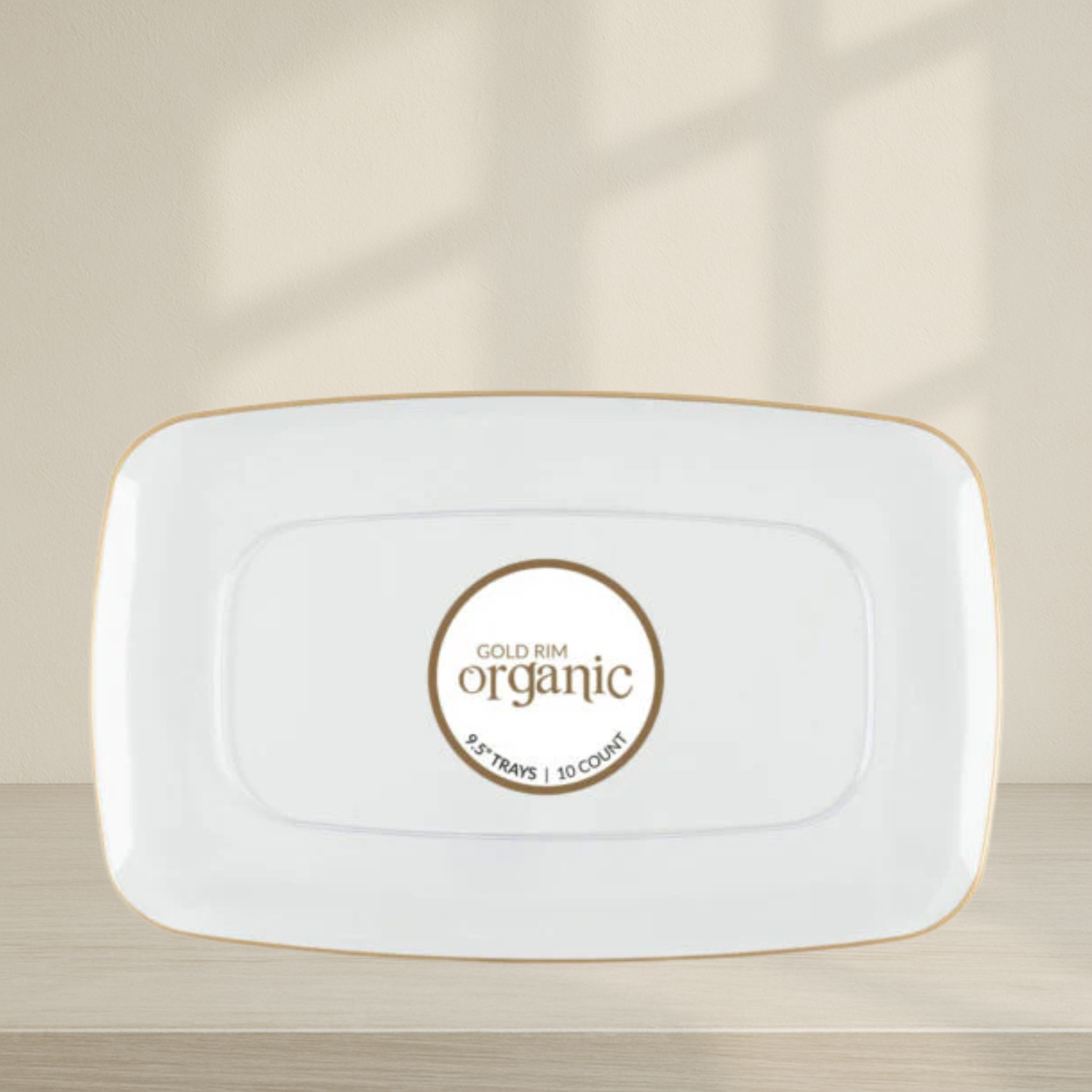 OrganicClear/Gold Rim Rectangle Tray 9.5″ - 10 Count