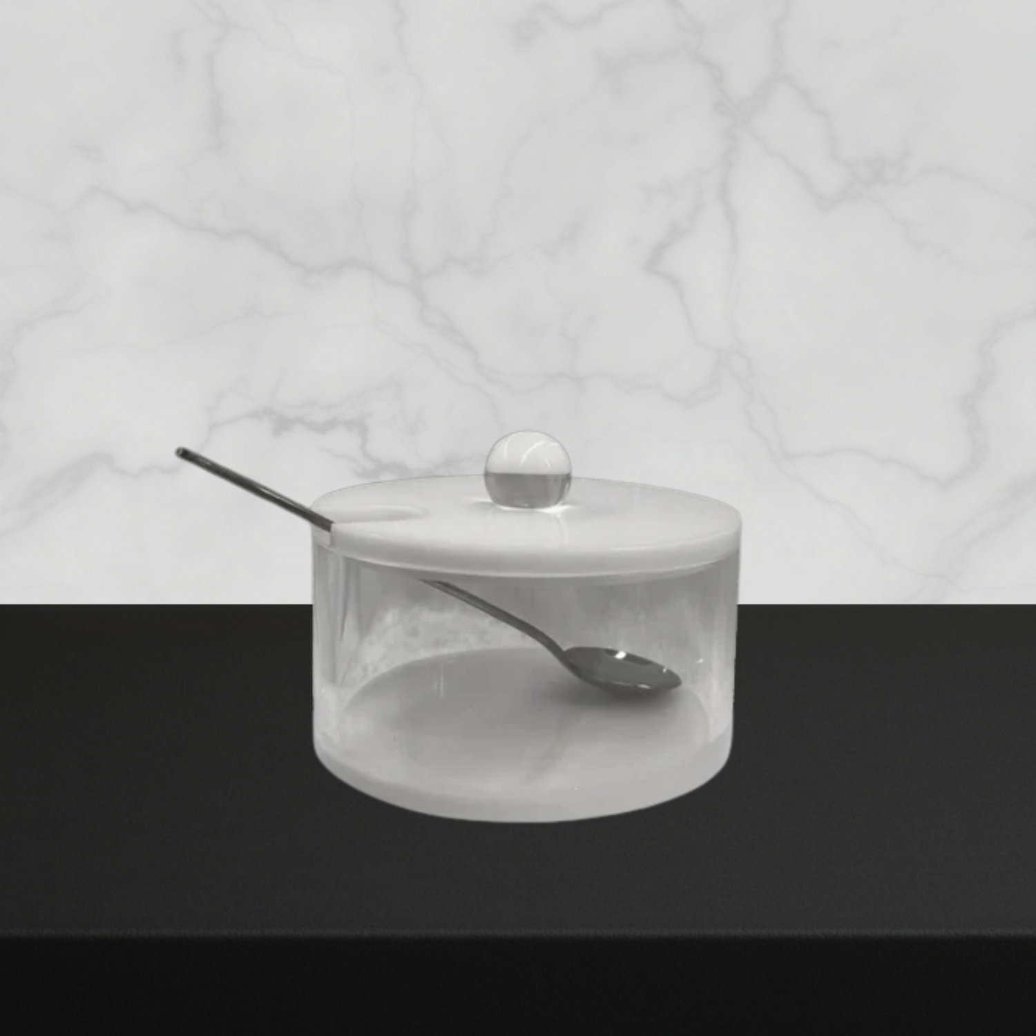 Lucite Honey Jar White Lid with Clear Spoon