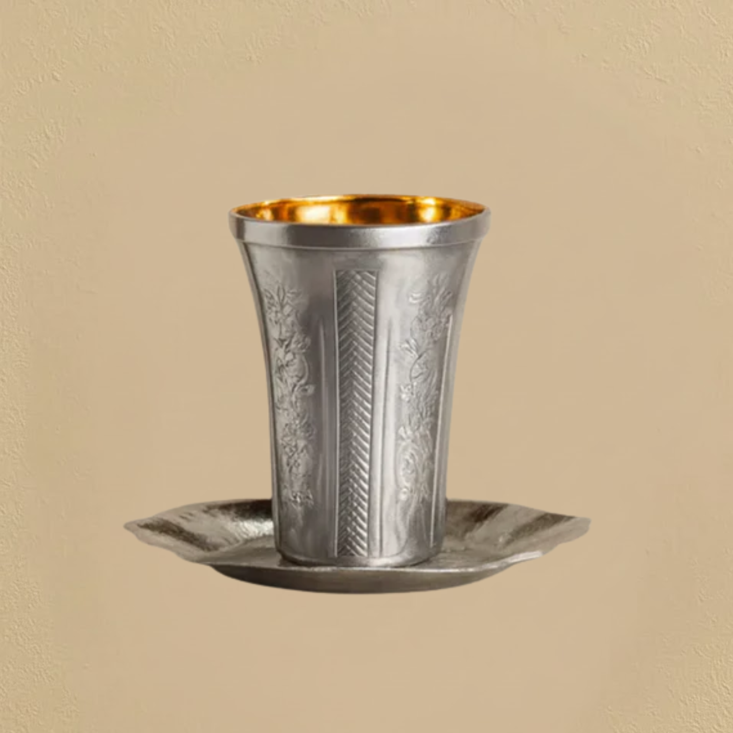 Diamond Silver Like Kiddush Cup & Plates - 10 CT