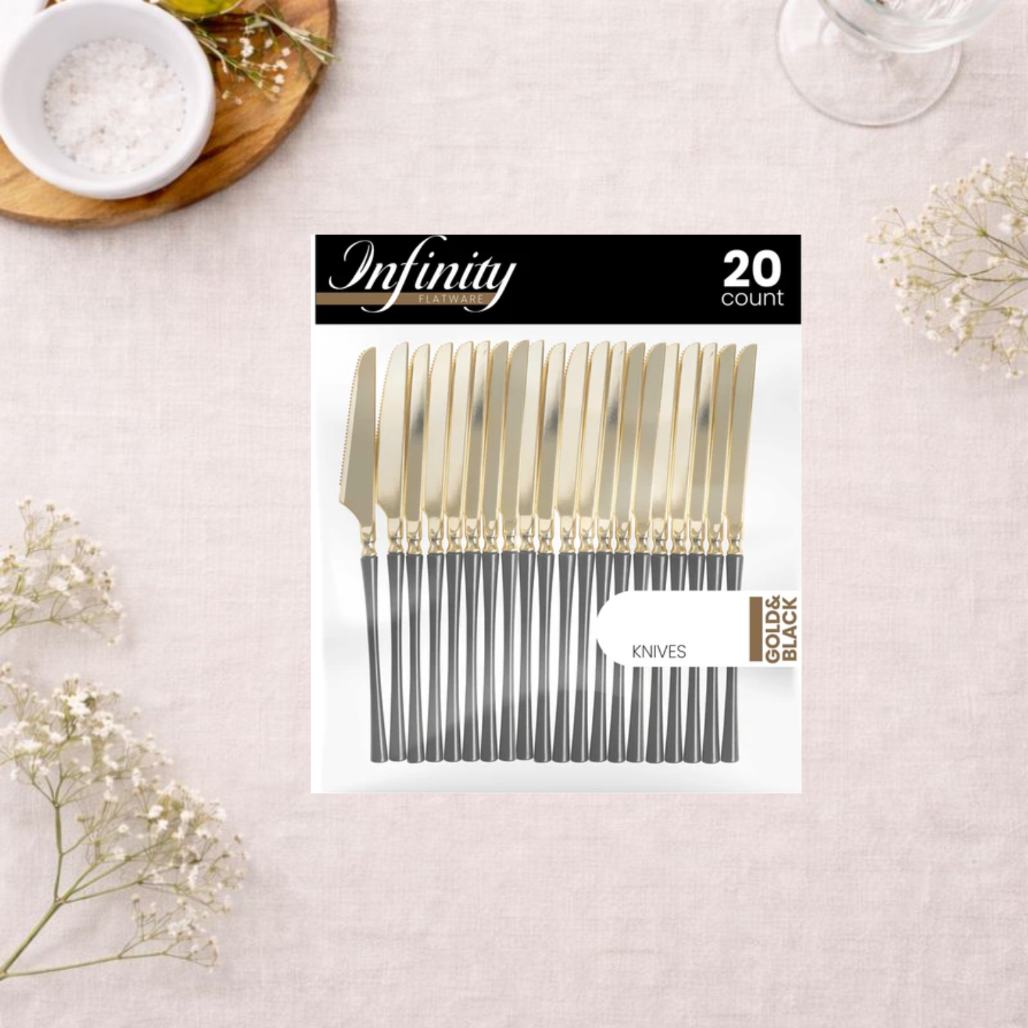 Infinity Flatware Gold and Black Knives- 20 Count