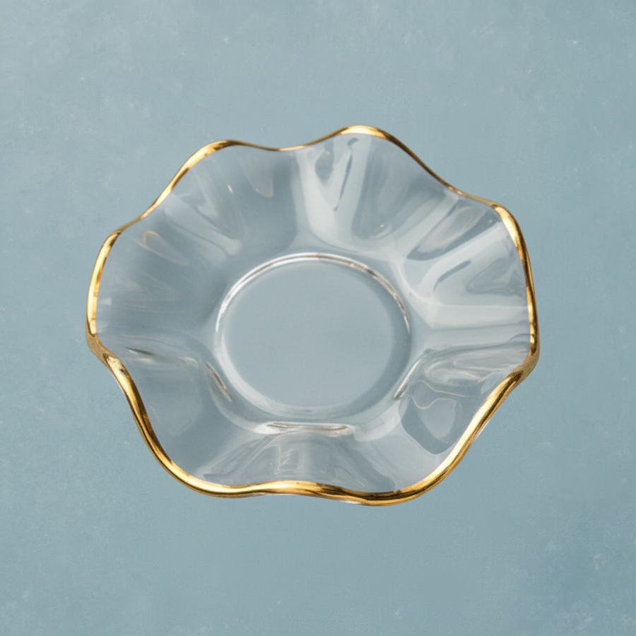 Round Clear Glass Plate with Gold Rim - The Closeout Connection