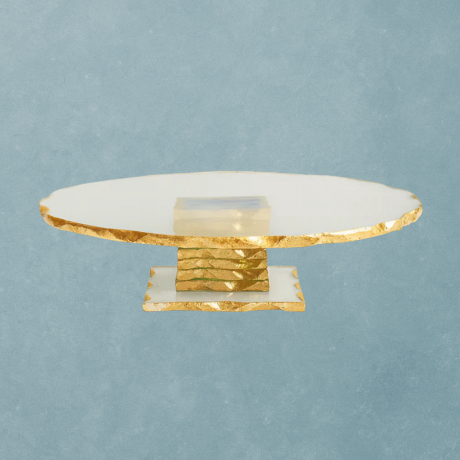 Monte Carlo Gold Rimmed Glass Cake Stand - The Closeout Connection