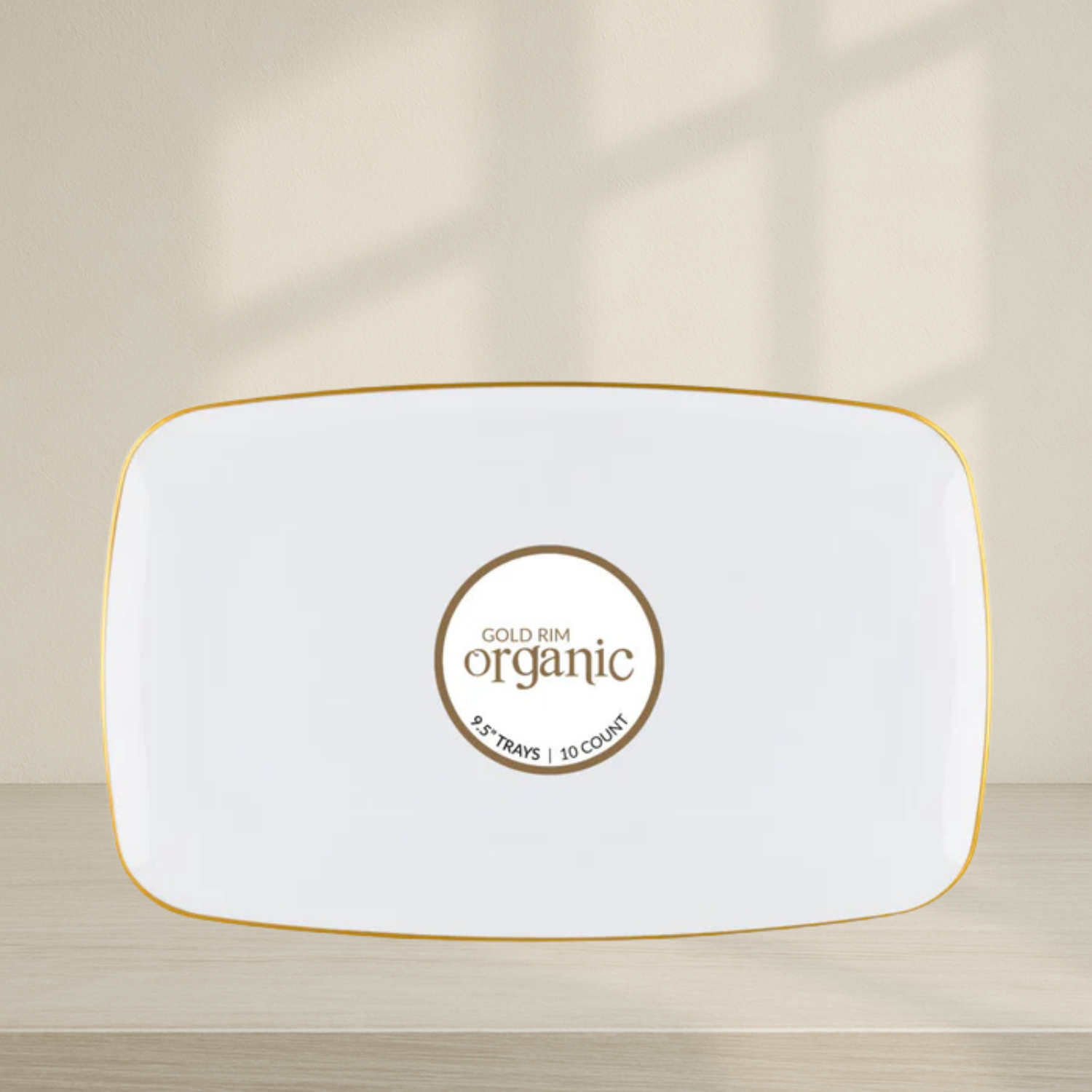 Organic Rectangle Tray White/Gold Rim 9.5" - 10 Count