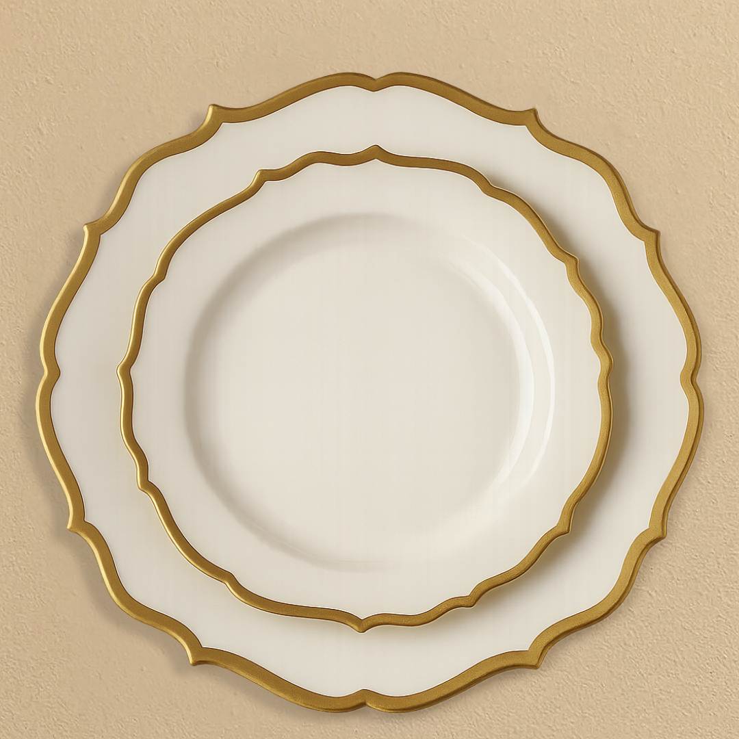 Gold & White Plates - 10 Count
