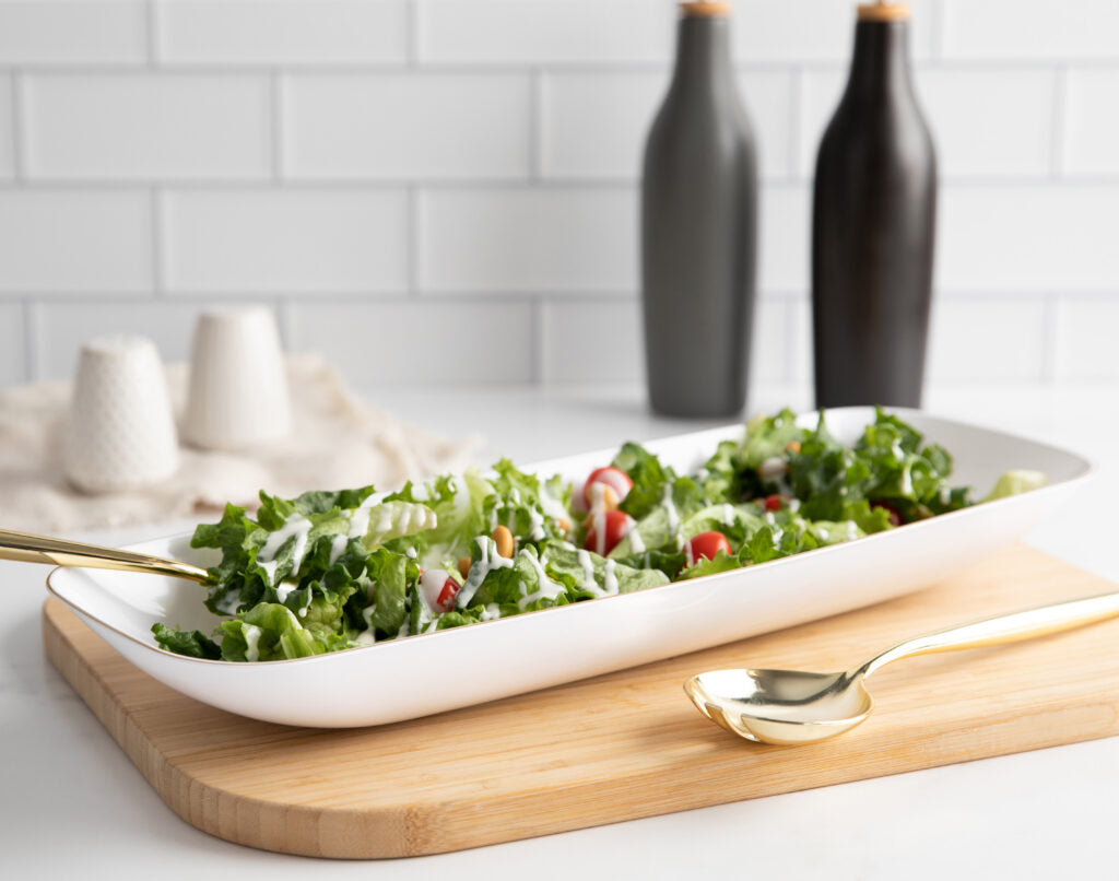 76 oz Organic Salad Bowl Rectangle with Gold Rim