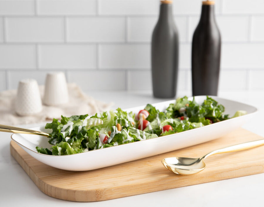 76 oz Organic Salad Bowl Rectangle with Gold Rim - The Closeout Connection