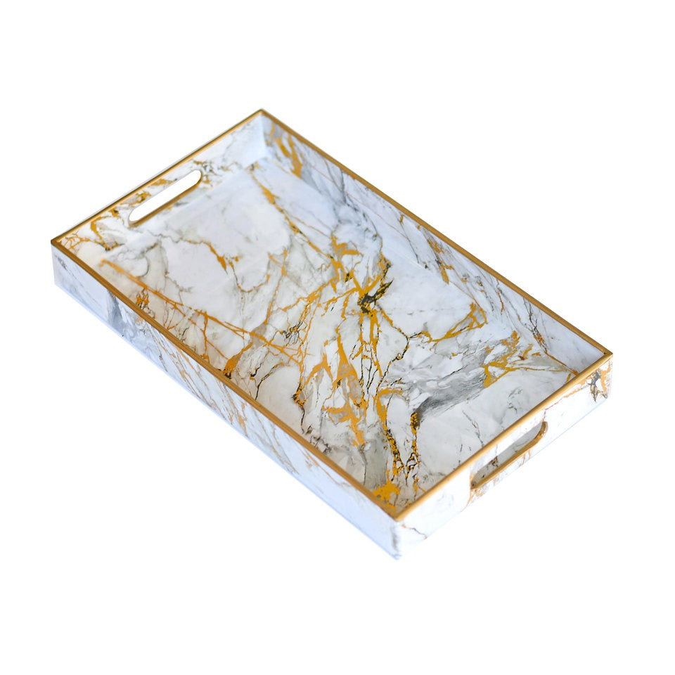 White and Gold Marble Design Tray #3