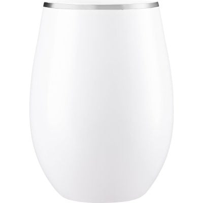 Stemless White with Silver Rim Plastic Wine Goblet