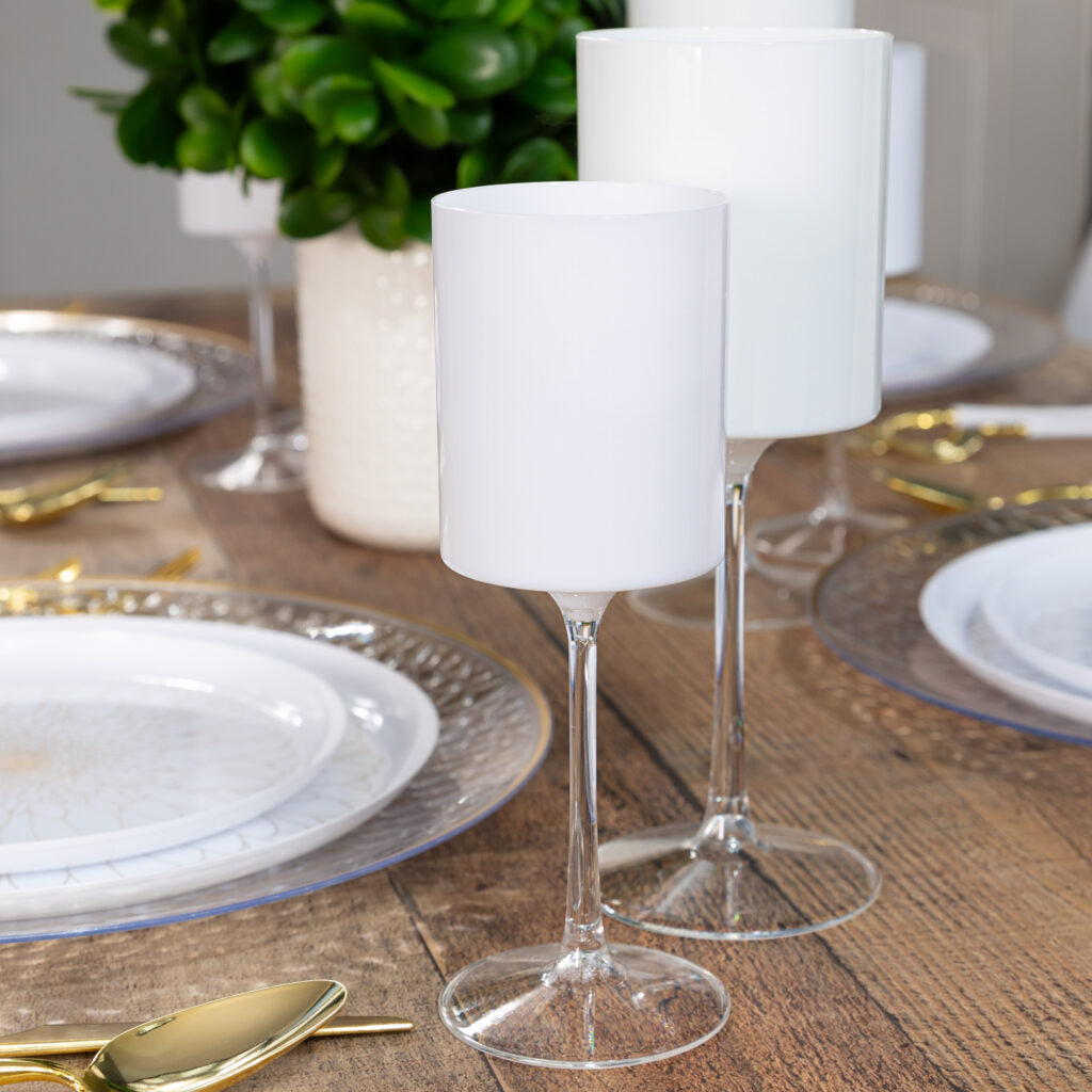 Two Tone Wine Glass White/Clear - 5 Count - The Closeout Connection